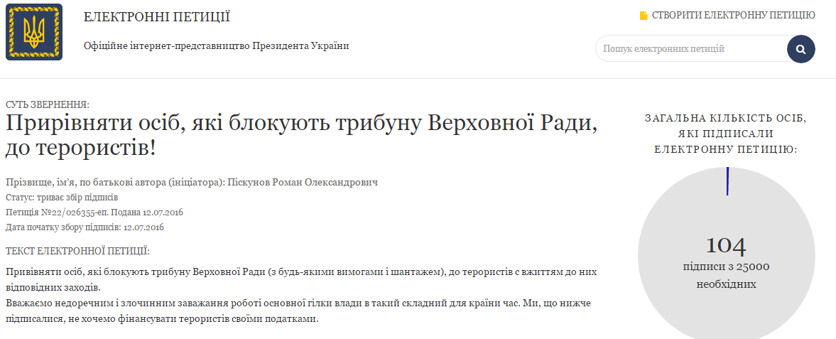 Украинцы предложили Порошенко прировнять блокирование трибуны Рады к терроризму