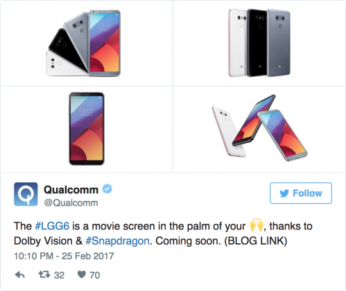 Qualcomm рассекретила фото LG G6 — презентация начинается