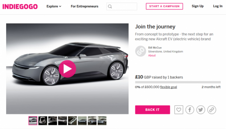 Британский стартап собирает деньги на будущий электромобиль на платформе Indiegogo