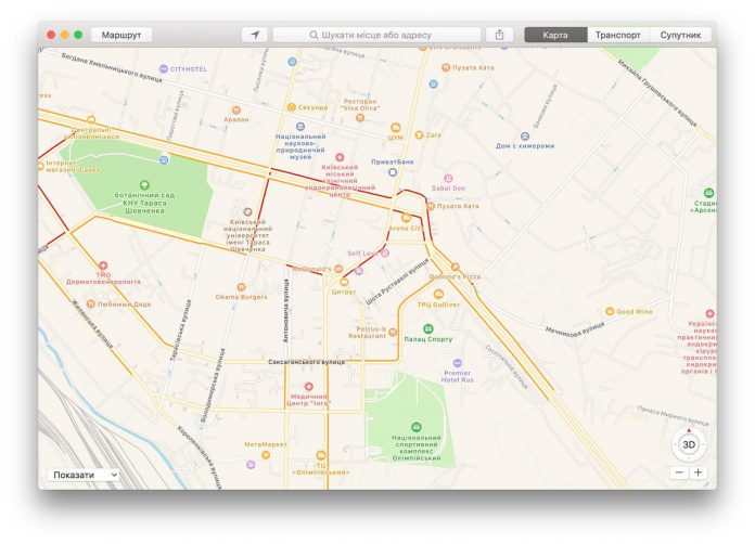 Apple Maps начали показывать пробки на дорогах Украины