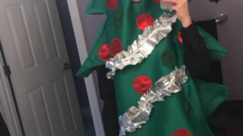 Американская студентка ходит на учебу в костюме елки